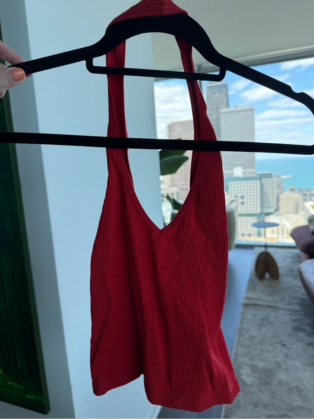 Urban Outfitters Out from Under Red Ribbed Halter Crop Top